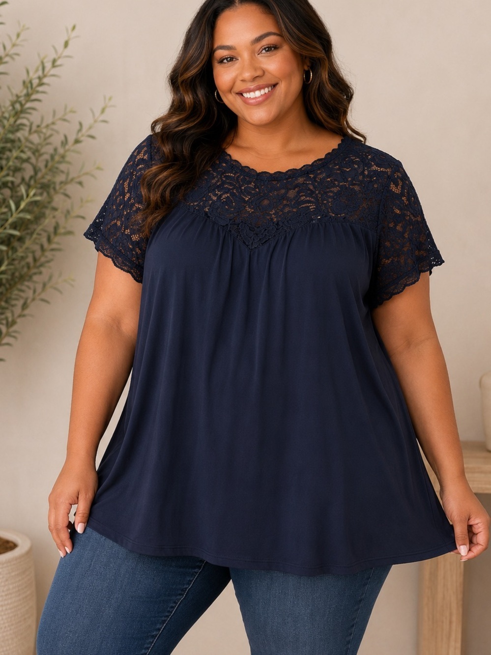 torrid Black Lace Yoke Short Sleeve Blouse 1X